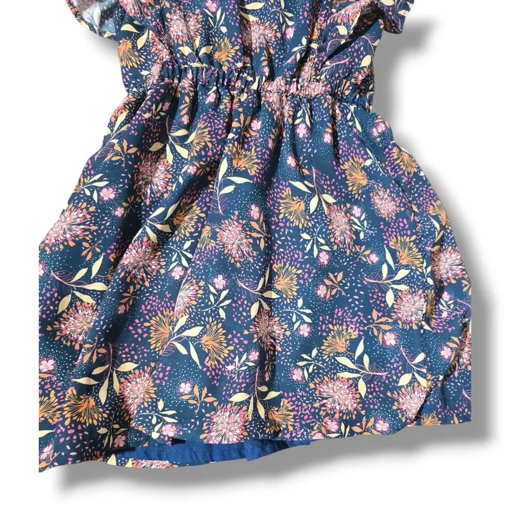 Orchestra Girls' Size 4Y Navy Blue Floral Flutter Sleeve Back-Strap Dress